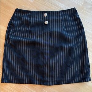 Black Pinstripe Skirt with Zipper and Buttons